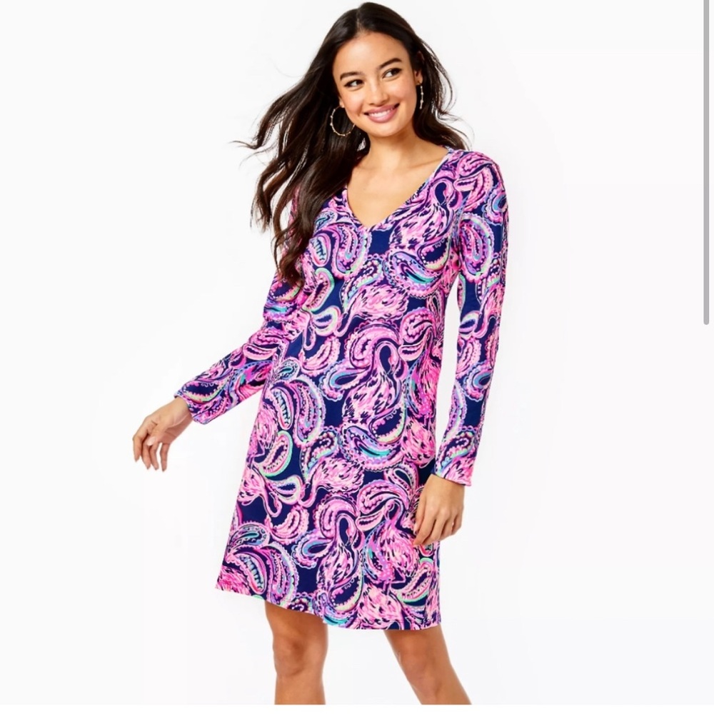 NWT Lilly Pulitzer Long Sleeve Etta Dress High Tide Navy Flock to The Top XXS